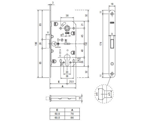 Корпус AGB (АГБ) замка магнит. под цил. MEDIANA POLARIS B06103.50.03.567 с отв. планкой B02402.05 (лат)