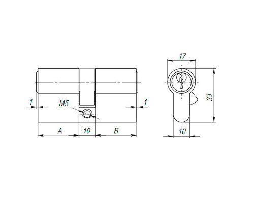 Цилиндровый Ajax (Аякс) механизм (AX100/70) AX1000Key70 (30+10+30) CP хром