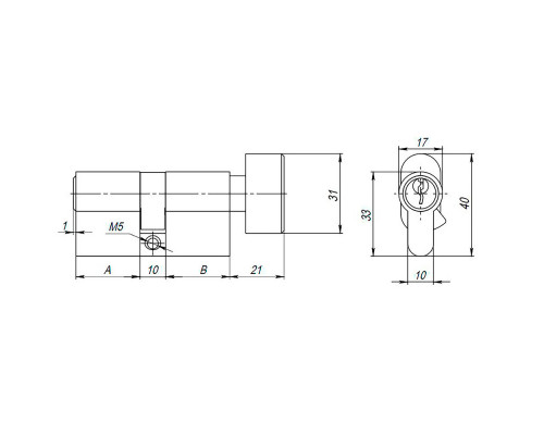 Цилиндровый Ajax (Аякс) механизм (AX102/70) AX1002Knob70 (30+10+30) CP хром с вертушкой