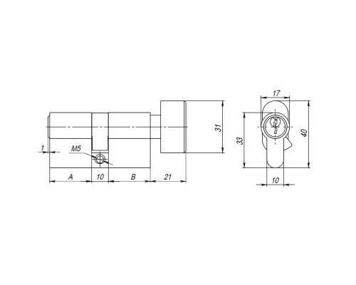 Цилиндровый Ajax (Аякс) механизм (AX102/80) AX1002Knob80 (35+10+35) CP хром с вертушкой