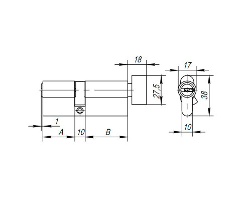 Цилиндровый Ajax (Аякс) механизм (AX202/60) AX2002Knob60 (25+10+25) CP хром с вертушкой