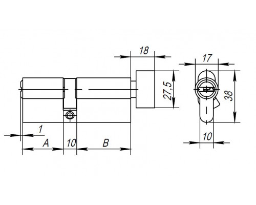 Цилиндровый Ajax (Аякс) механизм (AX202/80) AX2002Knob80 (35+10+35) CP хром с вертушкой