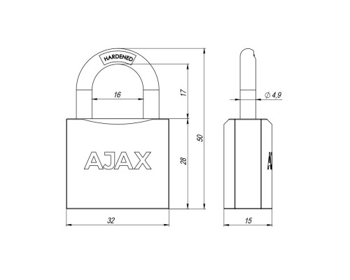 Замок Ajax (Аякс) навесной PD-0132 (PD-01-32) 3 key англ.
