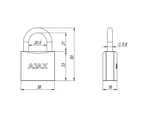 Замок Ajax (Аякс) навесной PD-0138 (PD-01-38) 3 key англ.