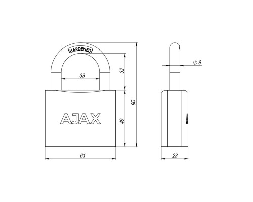 Замок Ajax (Аякс) навесной PD-0163 (PD-01-63) 3 key англ.