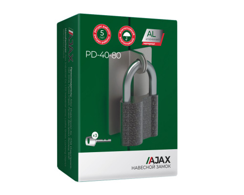 Замок Ajax (Аякс) навесной PD-4080 (PD-40-80) 3 fin key /коробка