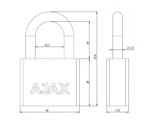 Замок Ajax (Аякс) навесной PD-3050 (PD-30-50) 3 fin key /блистер