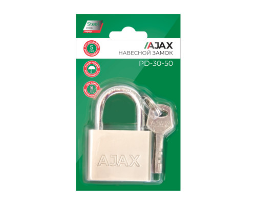 Замок Ajax (Аякс) навесной PD-3050 (PD-30-50) 3 fin key /блистер