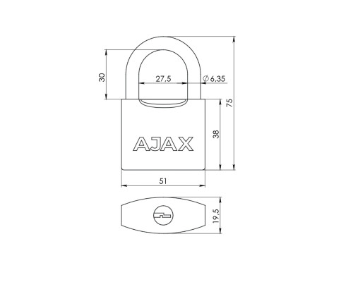 Замок Ajax (Аякс) навесной PD-0550 3 key