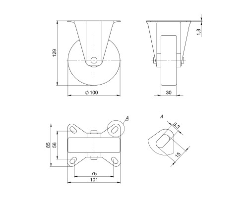 Опора Ajax (Аякс) колесная прямоходная с площадкой WL/BN-100R/100 kg резина