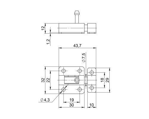 Шпингалет Ajax (Аякс) мебельный металлический SPD40х30 BL черный