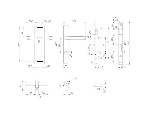 Корпус Ajax (Аякс) () цилиндровый в комплекте с ручкой KIT GATE-2585/24 RAL 7016 антрацит
