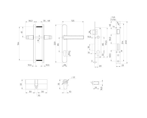 Корпус Ajax (Аякс) () цилиндровый в комплекте с ручкой KIT GATE-2085/24 RAL 7016 антрацит