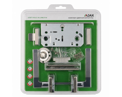 Комплект ручек Ajax (Аякс) с защелкой, петлями и поворотниками A/SET POLO JK.LN96.P.W SN-3 мат.никель