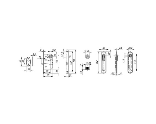 Набор Armadillo (Армадилло) для раздвижных дверей SH.LD152.KIT011-BK (SH011-BK) СP-8 хром