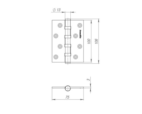 Петля Armadillo (Армадилло) универсальная IN4500UC-BL SN 100x75x3 INOX304 матовый никель БЛИСТЕР