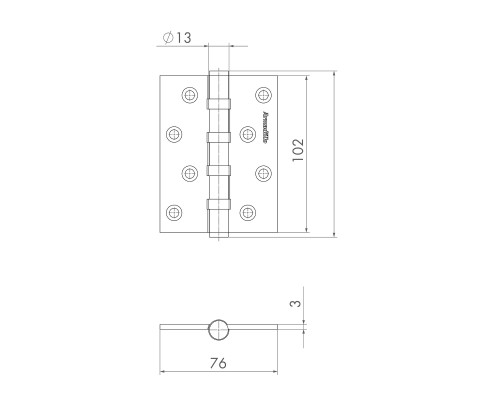 Петля Armadillo (Армадилло) универсальная IN4500UC-BL SN 102x76x3 INOX304 матовый никель БЛИСТЕР
