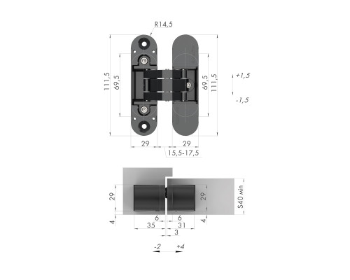 Петля Armadillo (Армадилло) скрытой установки U3D6000 BL (11160UN3D) черный