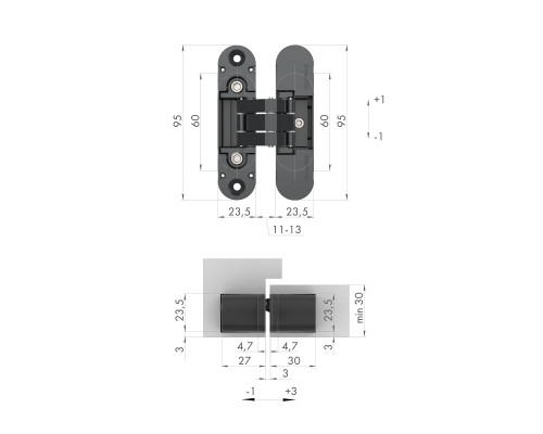 Петля Armadillo (Армадилло) скрытой установки U3D4000 SN (9540UN3D) мат. никель