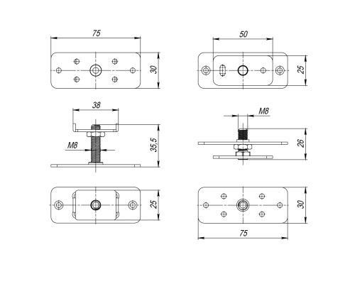 Комплект Armadillo (Армадилло) монтажных пластин SLD.Comfort-PRO/telescope.static door plates
