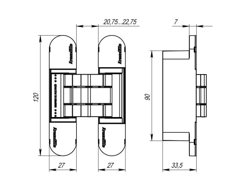 Петля Armadillo (Армадилло) скрытой установки U3D7000 BL (12060UN3D) черный TECH