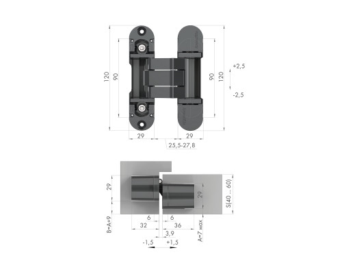 Петля Armadillo (Армадилло) скрытой установки U3D8000.VPG SG мат. золото TECH/NO LOGO