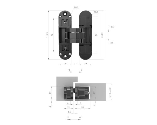 Петля Armadillo (Армадилло) скрытой установки U3D6002.TG SC мат. хром