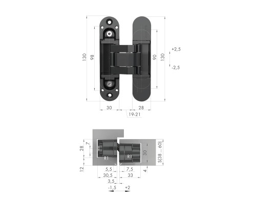 Петля Armadillo (Армадилло) скрытой установки U3D5000.VPG AB бронза TECH