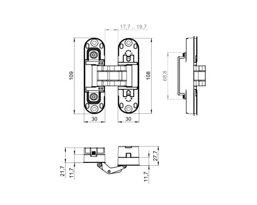 Петля Armadillo (Армадилло) скрытой установки U3D2002.TG SG мат.золото TECH