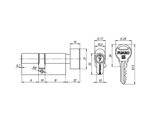 Цилиндровый Fuaro (Фуаро) механизм (R302/60) R3002Knob60(25+10+25) CP хром 5Key с вертушкой