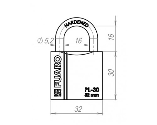 Замок Fuaro (Фуаро) навесной PL-PROTEC-3032 3key (PL-3032) англ. /блистер