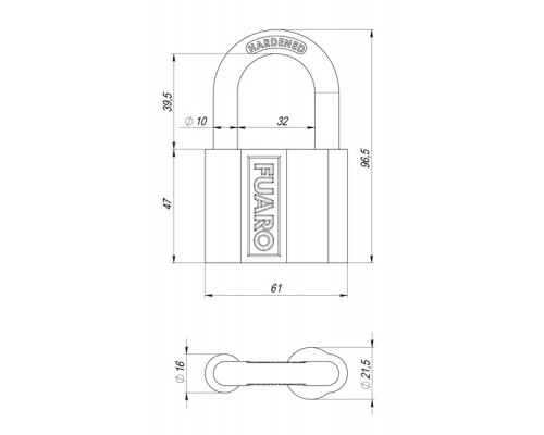 Замок Fuaro (Фуаро) навесной PL-PROTEC-4061 3key (PL-4061) , англ. /блистер