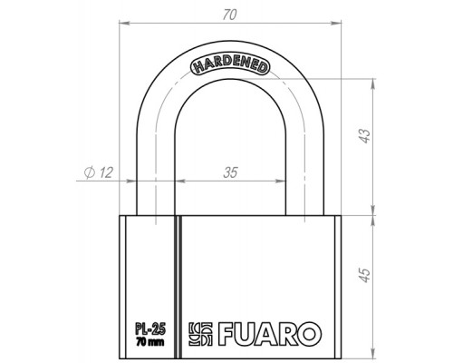 Замок Fuaro (Фуаро) навесной PL-PROTEC-2570 4 fin key (PL-2570) фин. /блистер