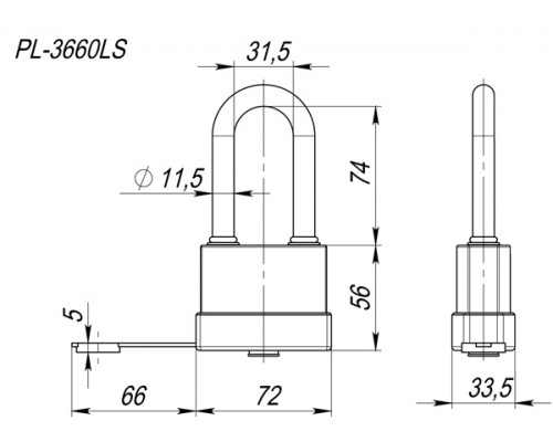 Замок Fuaro (Фуаро) навесной PL-WEATHER-3660 LS 3key (PL-3660 LS) удл. дужка, англ. /блистер