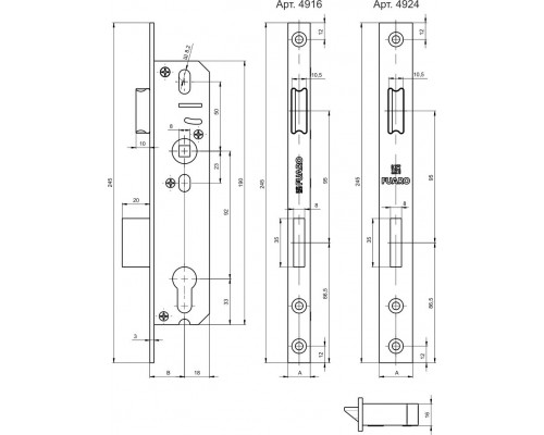 Корпус Fuaro (Фуаро) узкопрофильного замка с защелкой PROF4916-40/92 CP хром