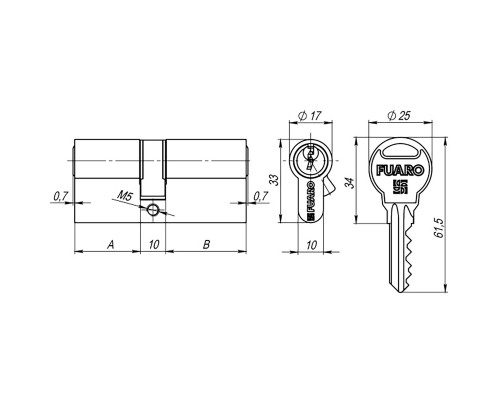 Цилиндровый Fuaro (Фуаро) механизм (R300/60) R3000Key60(25+10+25) AB бронза 5Key