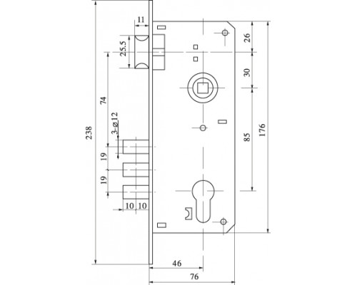 Замок цилиндровый Fuaro (Фуаро) с в комплекте с ручкой LOCKSET.9011 (SET F9011) AB бронза