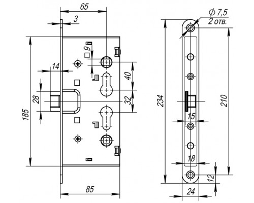 Замок Fuaro (Фуаро) для противопожарных дверей AP.C-65.72-0433 (ANTI-PANIC FL-0433) с раздельным квадратом