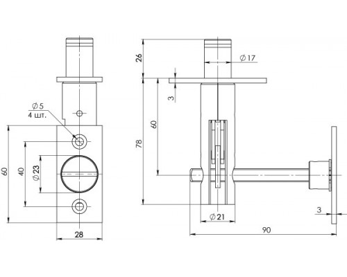 Задвижка Fuaro (Фуаро) торцевая TDB-PRO/860SET CP (TDB 860-24) CP (хром) 60мм 8шт./упак.