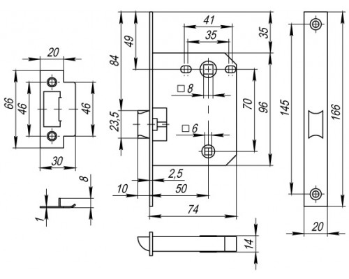 Защелка Fuaro (Фуаро) врезная PLASTP72-50 (P72-50) GP латунь