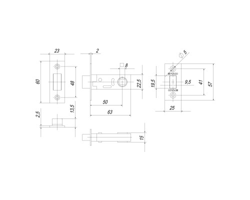 Защелка Fuaro (Фуаро) врезная MAGNM12-50-25 (M12-50-25) GP латунь