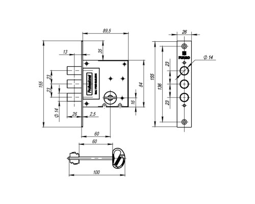 Замок Fuaro (Фуаро) врезной сувальдный MDV10/S-60.00.3R14 4key