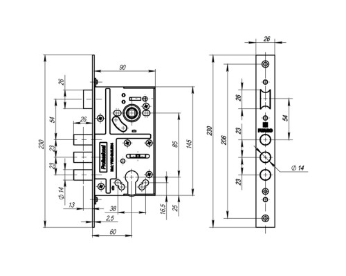 Корпус Fuaro (Фуаро) врезного замка c защёлкой MDV10/C-60.85.3R14
