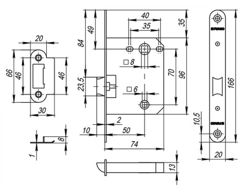 Защелка Fuaro (Фуаро) врезная PLASTP82-50 (P82-50) CP хром