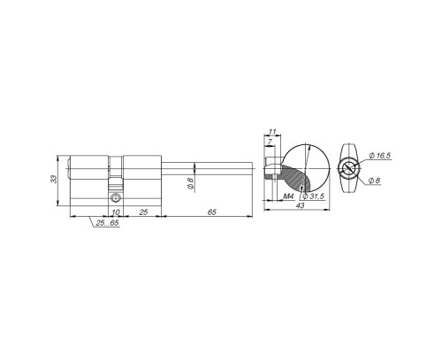 Цилиндровый Fuaro (Фуаро) механизм (D-PRO507/85) D-PRO5007Tang85(50+10+25) CP хром 5Key со штоком