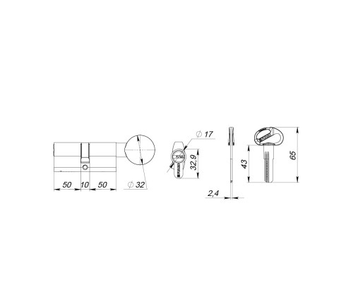 Цилиндровый Fuaro (Фуаро) механизм (D-PRO502-8/110) D-PRO5002-8Knob110(50+10+50) CP хром 5+1Key с верт. перекод.