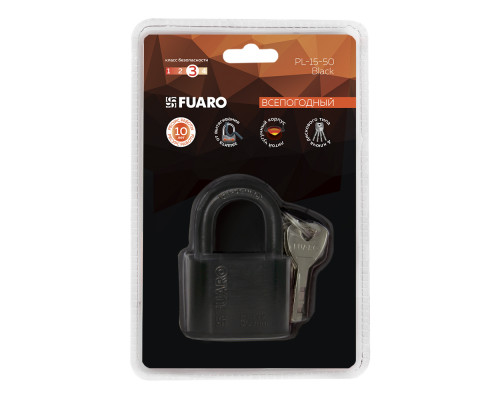 Замок Fuaro (Фуаро) навесной PL-WEATHER-1550 Black 4 fin key ( PL-15-50) диск. /блистер