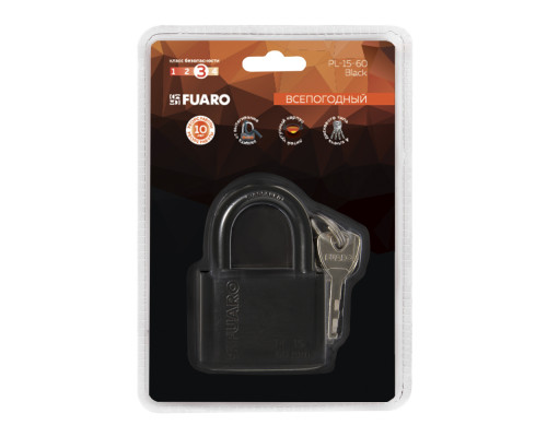 Замок Fuaro (Фуаро) навесной PL-WEATHER-1560 Black 4 fin key ( PL-15-60) диск. /блистер