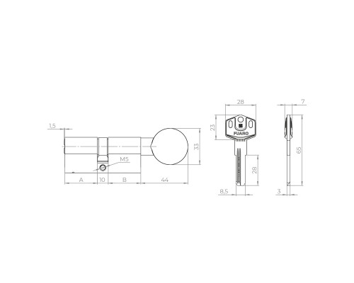 Цилиндровый Fuaro (Фуаро) механизм (D-PRO502/70) D-PRO5002Knob70(30+10+30) BL черный 5Key