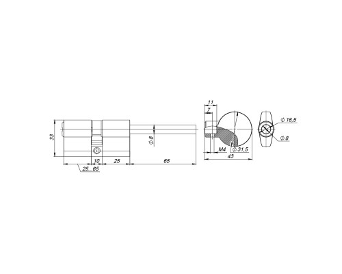 Цилиндровый Fuaro (Фуаро) механизм (D-PRO507-8) D-PRO5007-8Key75(40+10+25) CP хром 5+1Key со штоком перекод.
